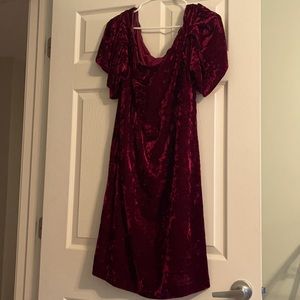 Eliza J red velvet off shoulder dress